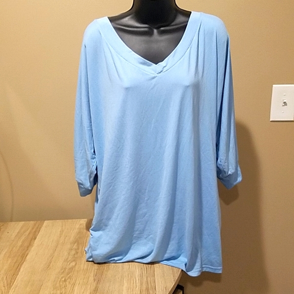 Sky Blue Side-Ruched V-Neck Dolman Top 3X - Picture 2 of 9